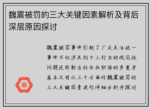 魏震被罚的三大关键因素解析及背后深层原因探讨