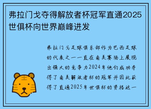 弗拉门戈夺得解放者杯冠军直通2025世俱杯向世界巅峰进发 弗拉门戈夺得解放者杯冠军直通2025世俱杯向世界巅峰进发